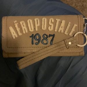 Aeropostale 1987 tan 3 fold wallet